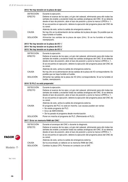 CNC 8055 - Solución de errores - Fagor Automation