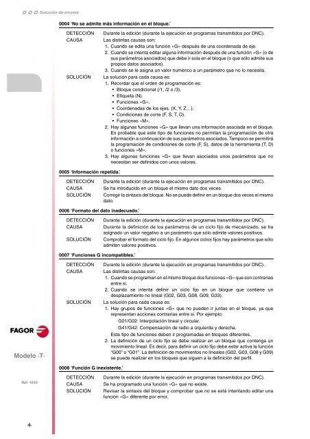 CNC 8055 - Solución de errores - Fagor Automation