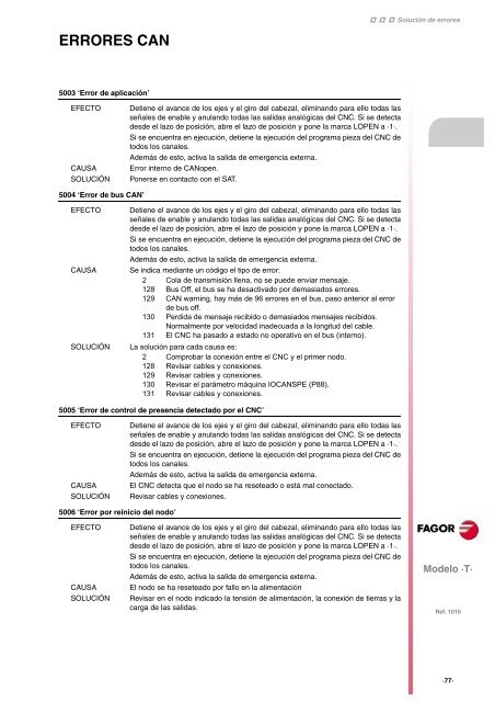 CNC 8055 - Solución de errores - Fagor Automation