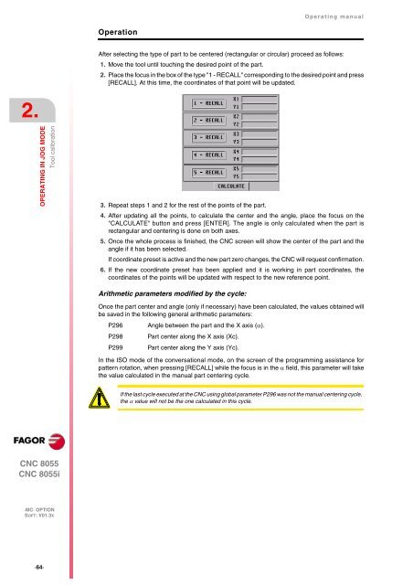 CNC 8055 - Operating manual (MC option) - Fagor Automation