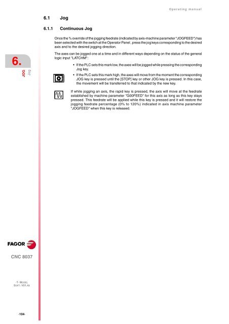 CNC 8037 T - Operating manual - Fagor Automation