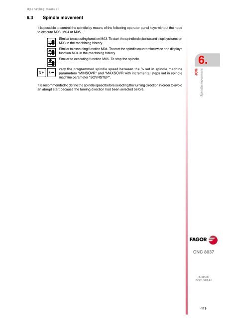 CNC 8037 T - Operating manual - Fagor Automation