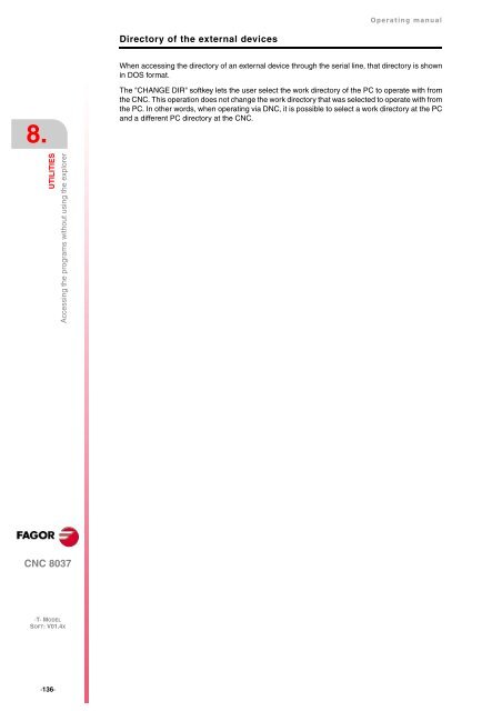 CNC 8037 T - Operating manual - Fagor Automation