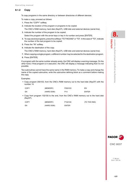 CNC 8037 T - Operating manual - Fagor Automation