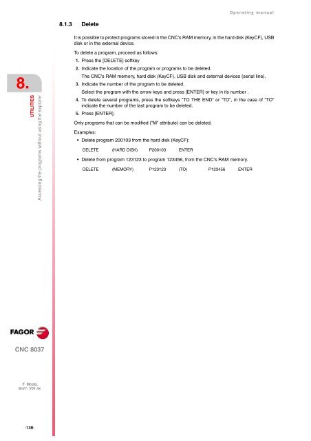 CNC 8037 T - Operating manual - Fagor Automation