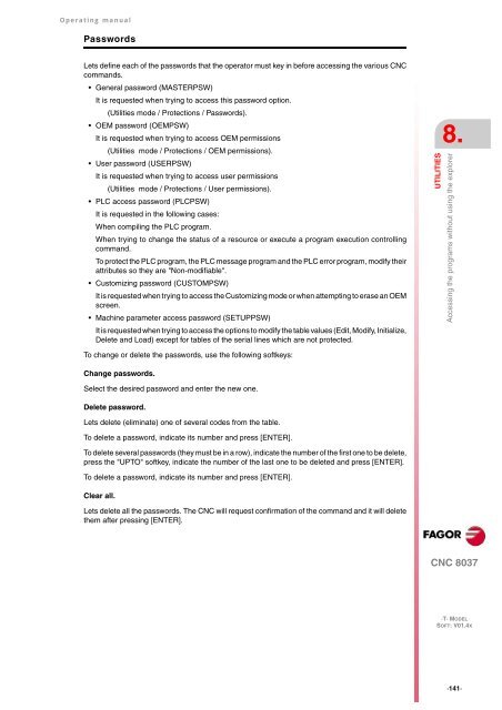 CNC 8037 T - Operating manual - Fagor Automation