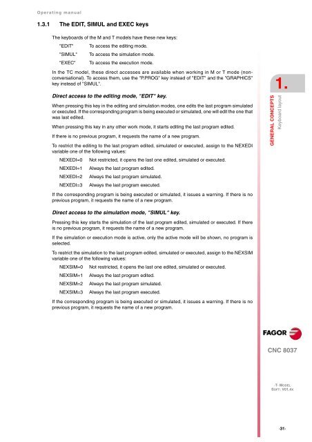 CNC 8037 T - Operating manual - Fagor Automation