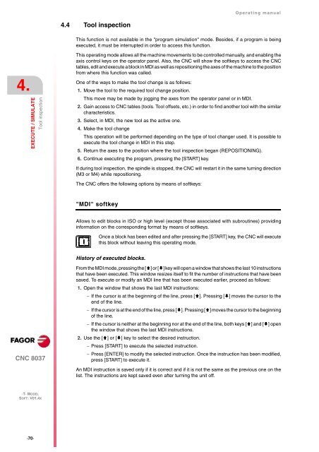 CNC 8037 T - Operating manual - Fagor Automation