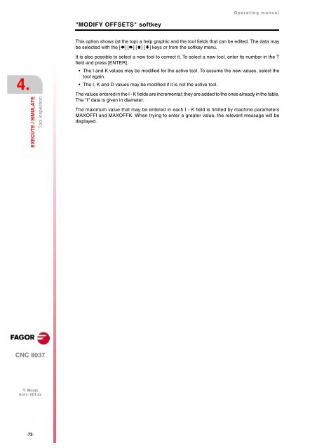 CNC 8037 T - Operating manual - Fagor Automation