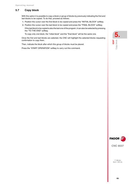 CNC 8037 T - Operating manual - Fagor Automation