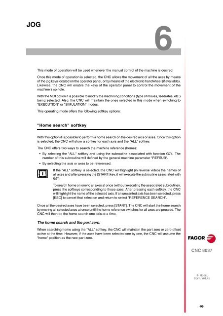 CNC 8037 T - Operating manual - Fagor Automation