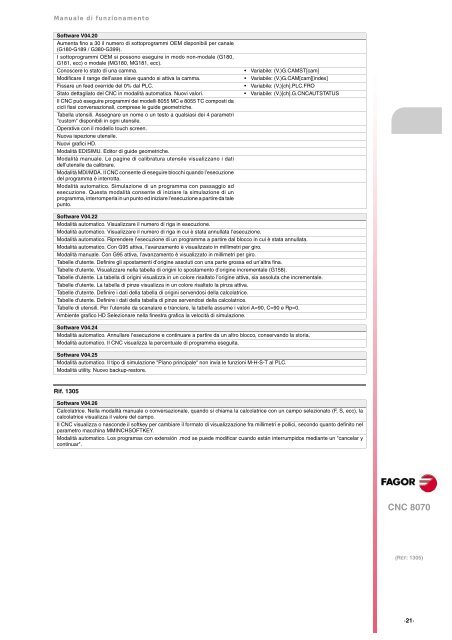 CNC 8070 - Manuale di funzionamento - Fagor Automation