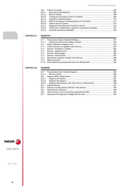 CNC 8070 - Manuale di funzionamento - Fagor Automation