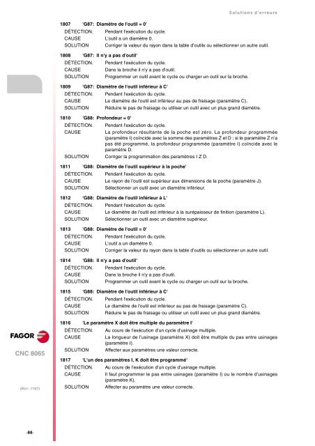 8065. Solutions d'erreurs. - Fagor Automation