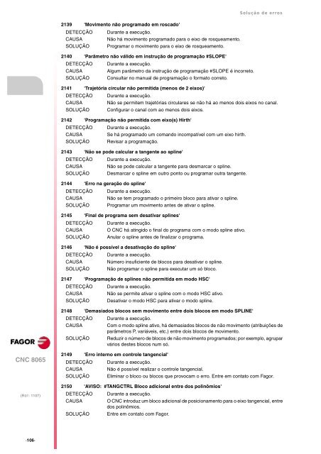 8065. Solução de erros. - Fagor Automation