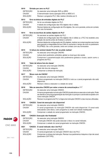 8065. Solução de erros. - Fagor Automation