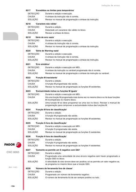 8065. Solução de erros. - Fagor Automation