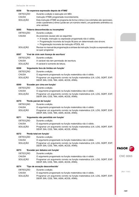 8065. Solução de erros. - Fagor Automation