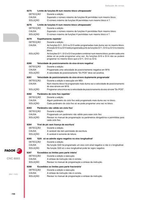 8065. Solução de erros. - Fagor Automation