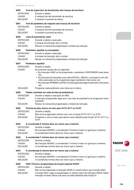 8065. Solução de erros. - Fagor Automation