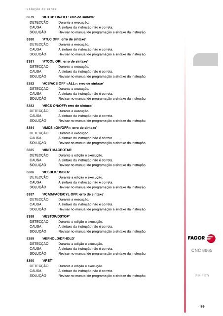 8065. Solução de erros. - Fagor Automation