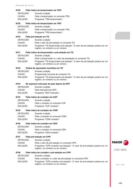 8065. Solução de erros. - Fagor Automation
