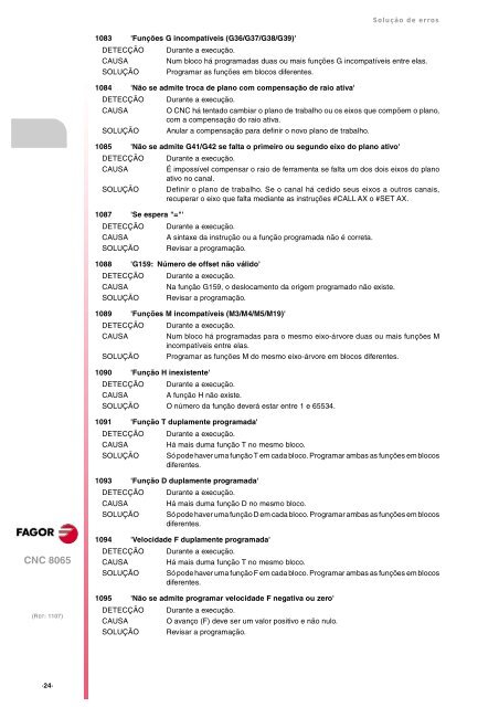 8065. Solução de erros. - Fagor Automation