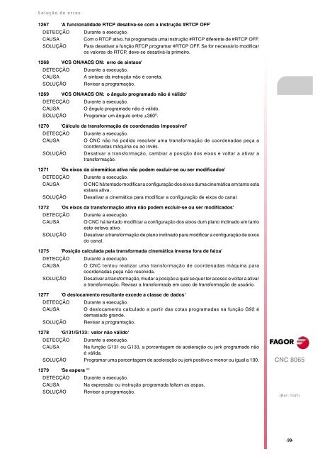 8065. Solução de erros. - Fagor Automation