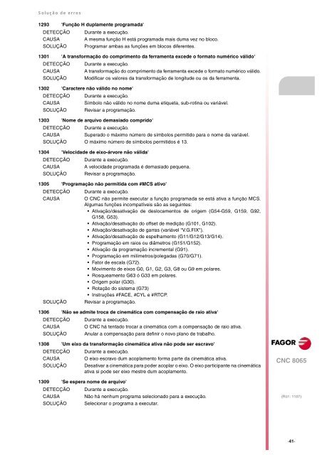 8065. Solução de erros. - Fagor Automation