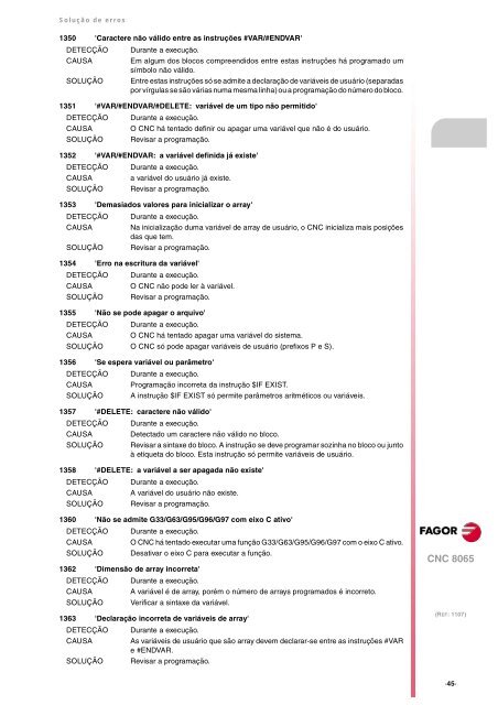 8065. Solução de erros. - Fagor Automation