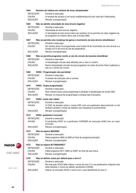 8065. Solução de erros. - Fagor Automation