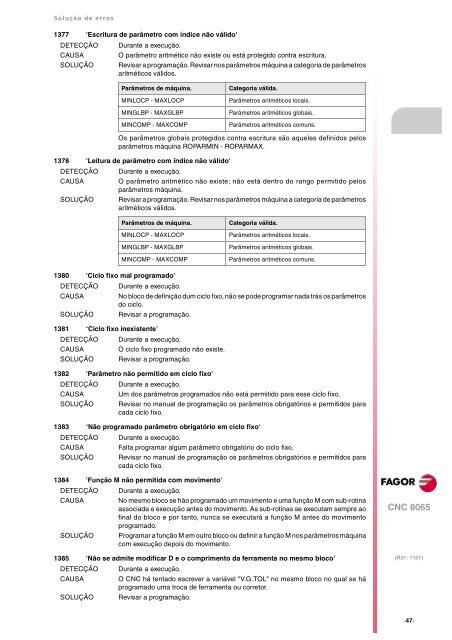 8065. Solução de erros. - Fagor Automation