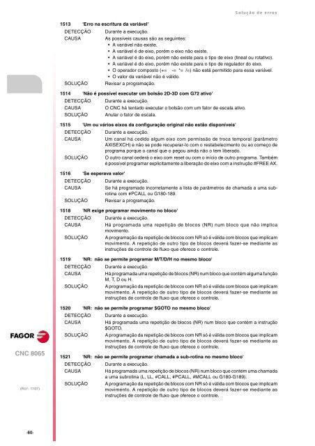 8065. Solução de erros. - Fagor Automation