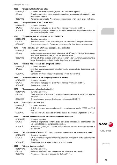 8065. Solução de erros. - Fagor Automation