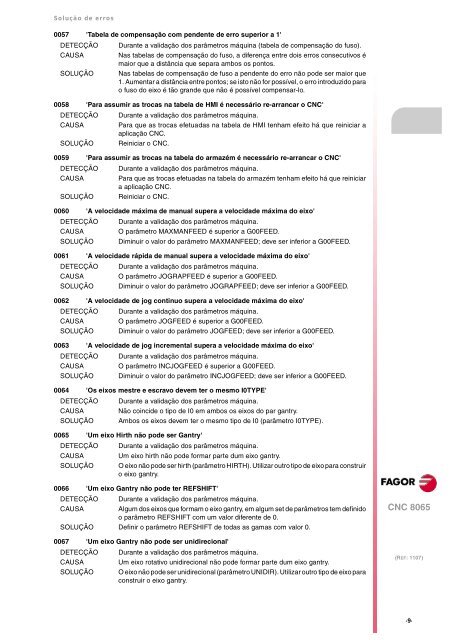 8065. Solução de erros. - Fagor Automation