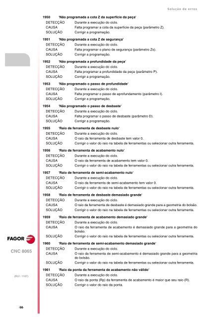 8065. Solução de erros. - Fagor Automation