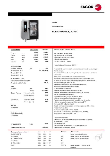 HORNO ADVANCE, AG-101 - Fagor Industrial