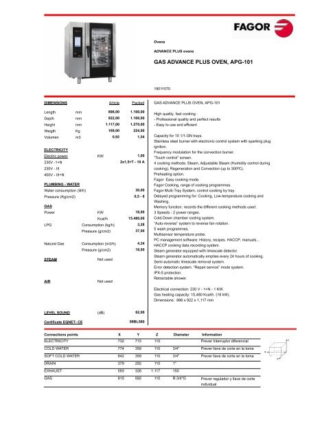 GAS ADVANCE PLUS OVEN, APG-101 - Fagor Industrial