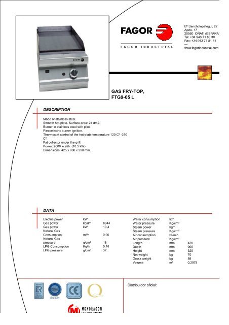 Mando Grifo Gas Marmita Fry-top Fagor - Linea Blanca
