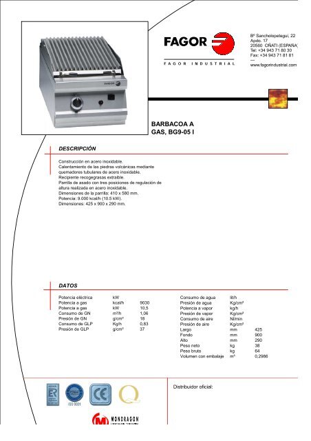 BARBACOA A GAS, BG9-05 I - Fagor Industrial