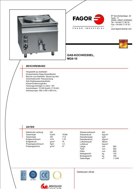 GAS-KOCHKESSEL, MG9-10 - Fagor Industrial