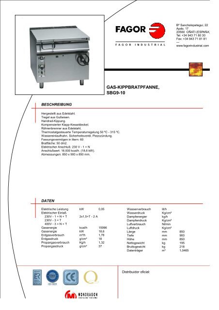 GAS-KIPPBRATPFANNE, SBG9-10 - Fagor Industrial