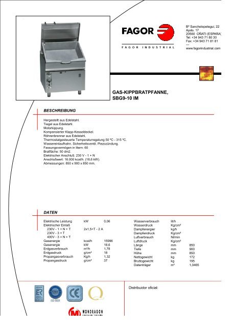 GAS-KIPPBRATPFANNE, SBG9-10 - Fagor Industrial