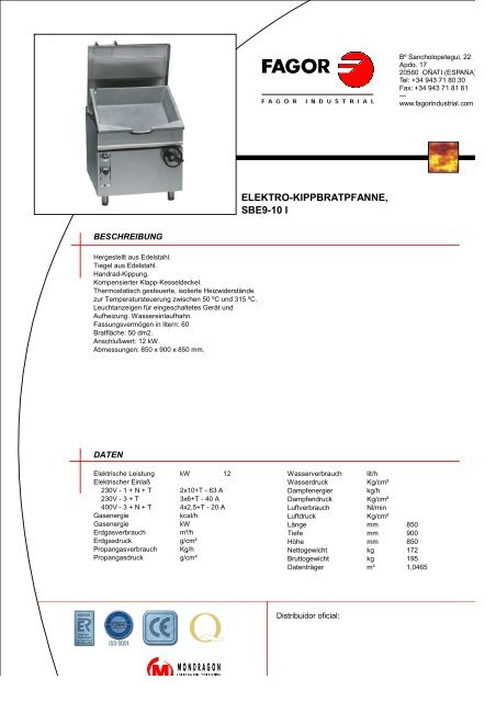 GAS-KIPPBRATPFANNE, SBG9-10 - Fagor Industrial