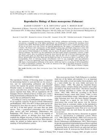 Reproductive Biology of Butea monosperma ... - Annals of Botany