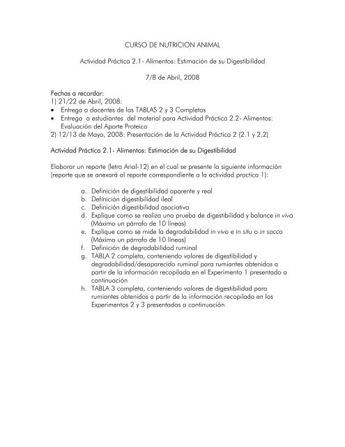 CURSO DE NUTRICION ANIMAL Actividad Práctica 2.1- Alimentos ...