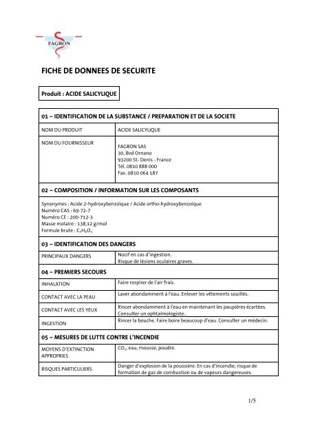 FICHE DE DONNEES DE SECURITE - Fagron