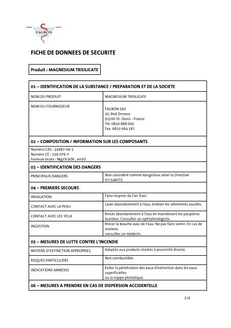 FICHE DE DONNEES DE SECURITE - Fagron