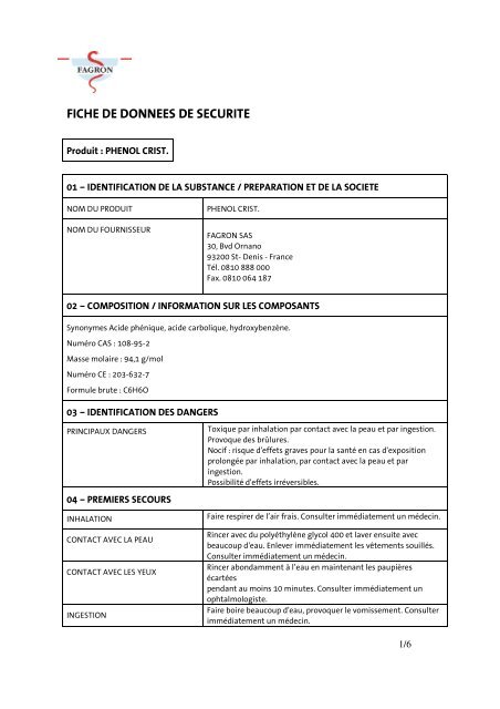 FICHE DE DONNEES DE SECURITE - Fagron