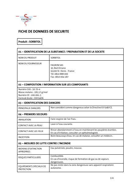 FICHE DE DONNEES DE SECURITE - Fagron